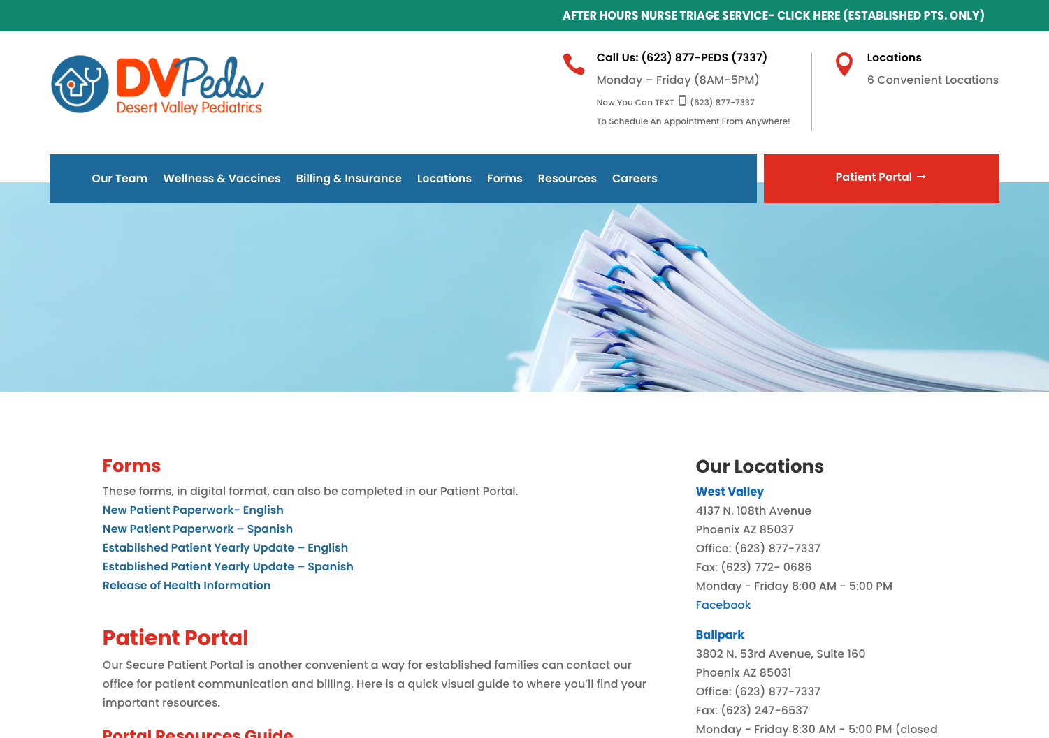 Patient forms page